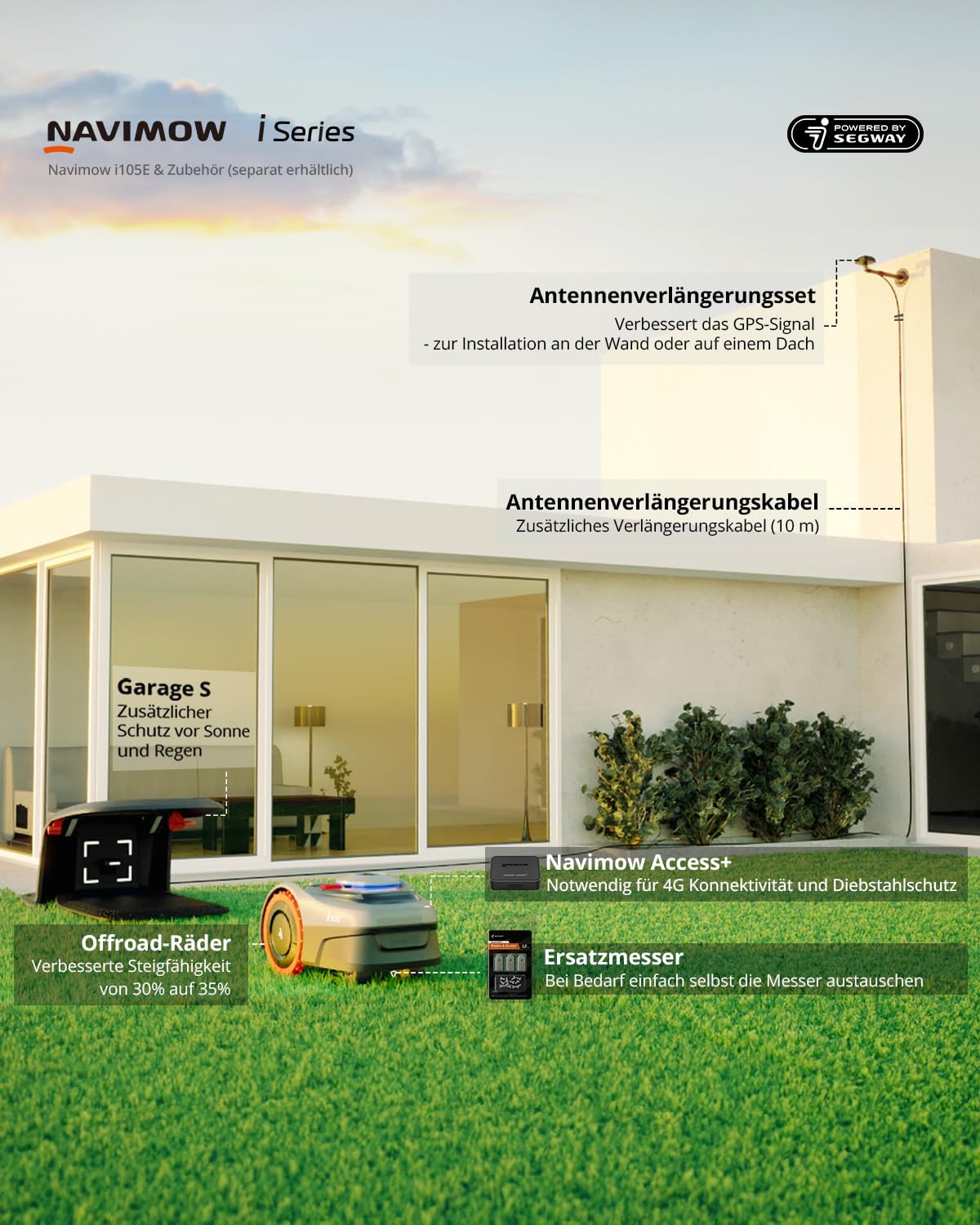 Navimow i105E robotic lawnmower without boundary wire, recommended area 600 m²