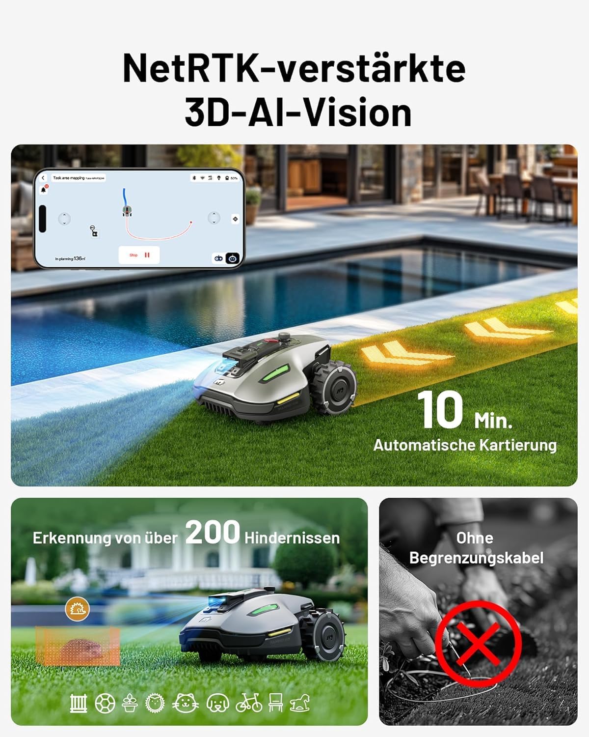 Mammotion YUKA Mini 700 robotic lawnmower with garage – Wireless lawn mowing with AI navigation & NetRTK+ vision system