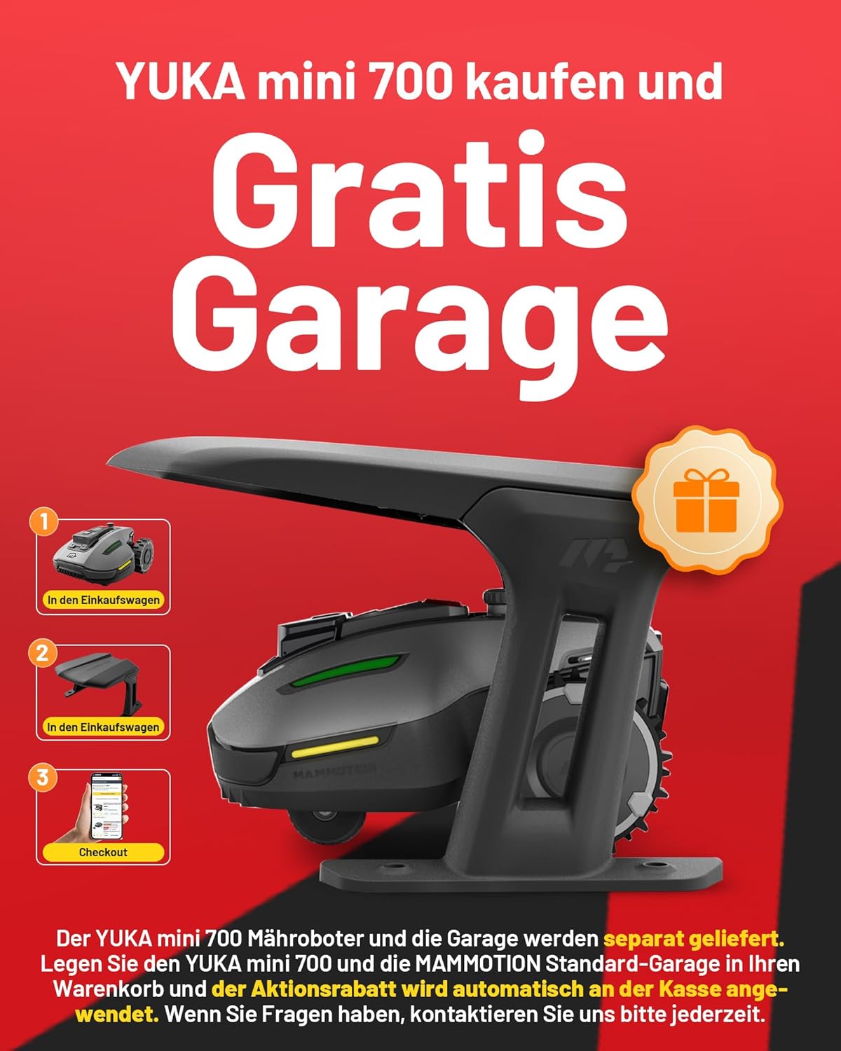 Mammotion YUKA Mini 700 robotic lawnmower with garage – Wireless lawn mowing with AI navigation & NetRTK+ vision system