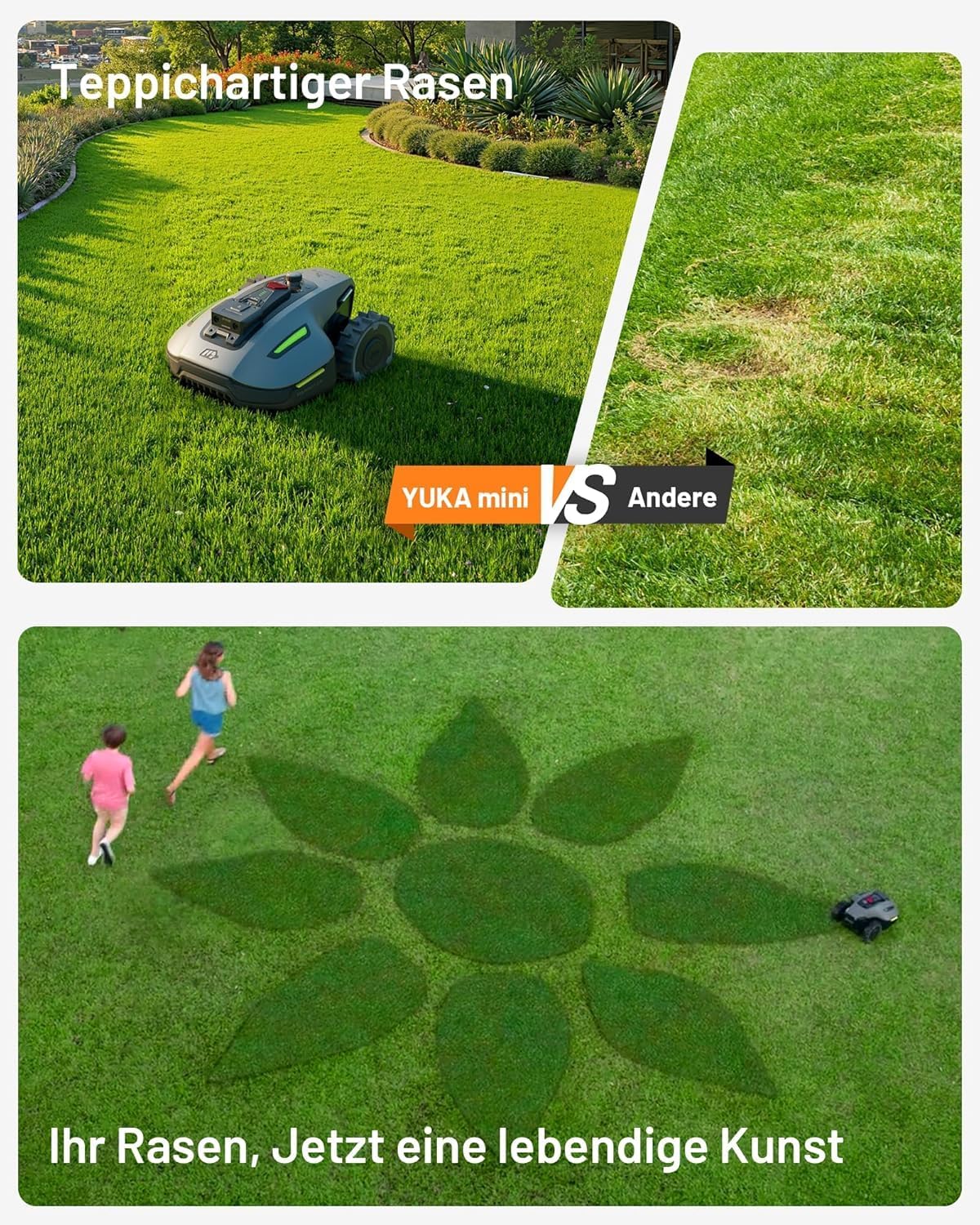 Mammotion YUKA Mini 700 robotic lawnmower with garage – Wireless lawn mowing with AI navigation & NetRTK+ vision system