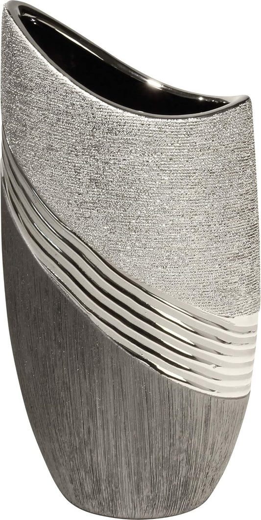 Modern decorative ceramic vase in silver & grey